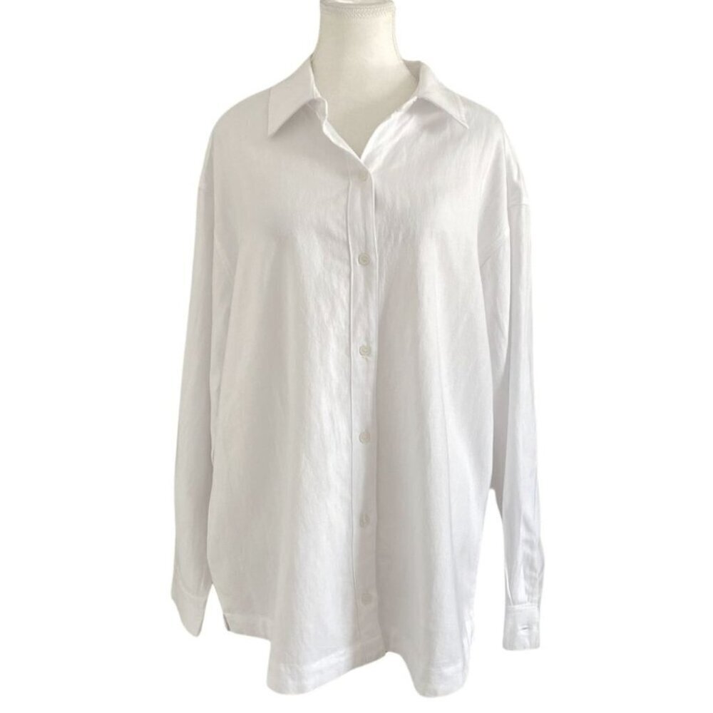 RHYTHM. CLASSICS WHITE LINEN BLEND LONG SLEEVE BUTTON DOWN SHIRT - S